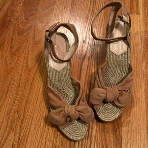 Loeffler Randall Tessa Suede Bow Front Espadrille Platform Wedge Sandal 8.5